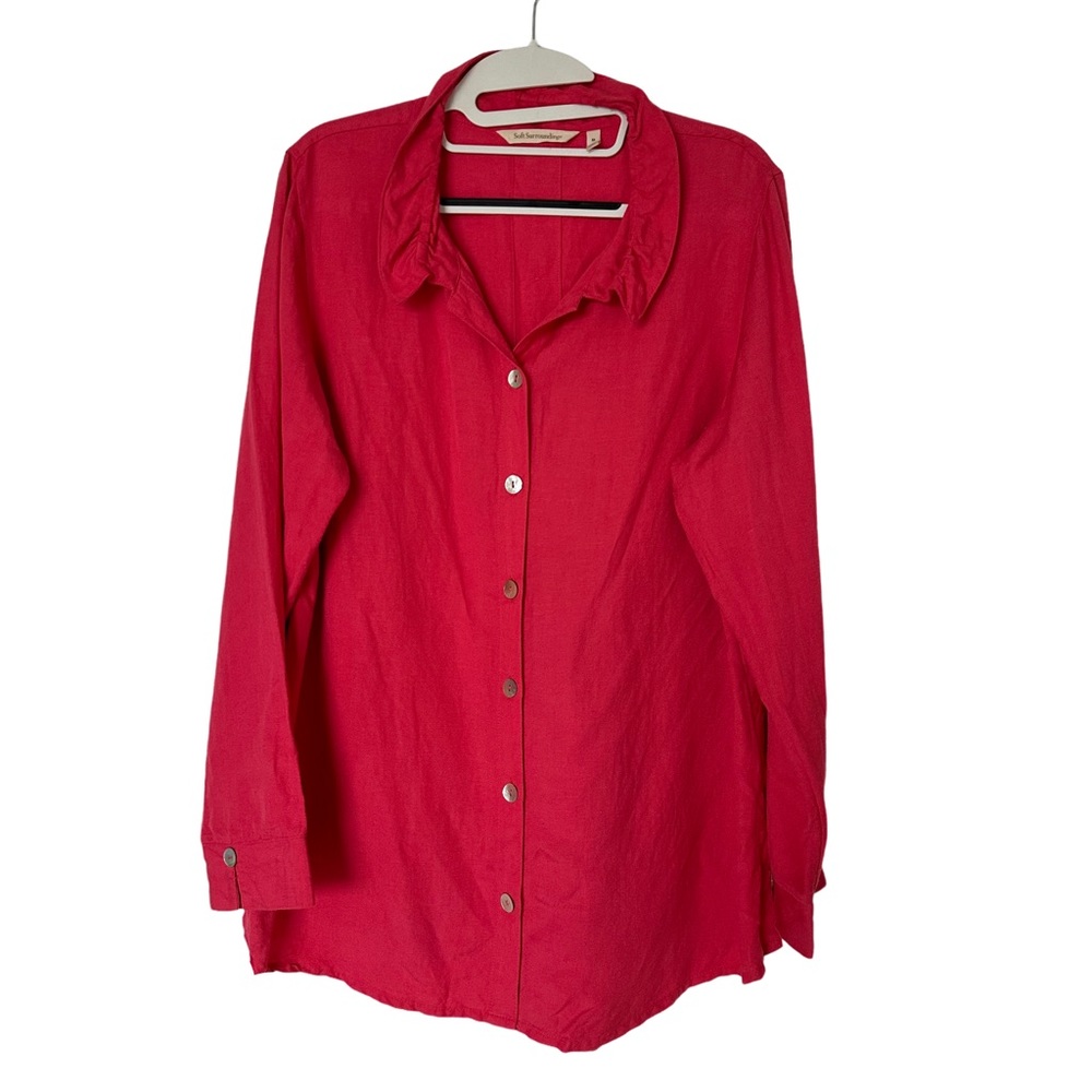 Soft Surroundings Galina Tunic Top Button Up Coral Pink Boho Swing Medium